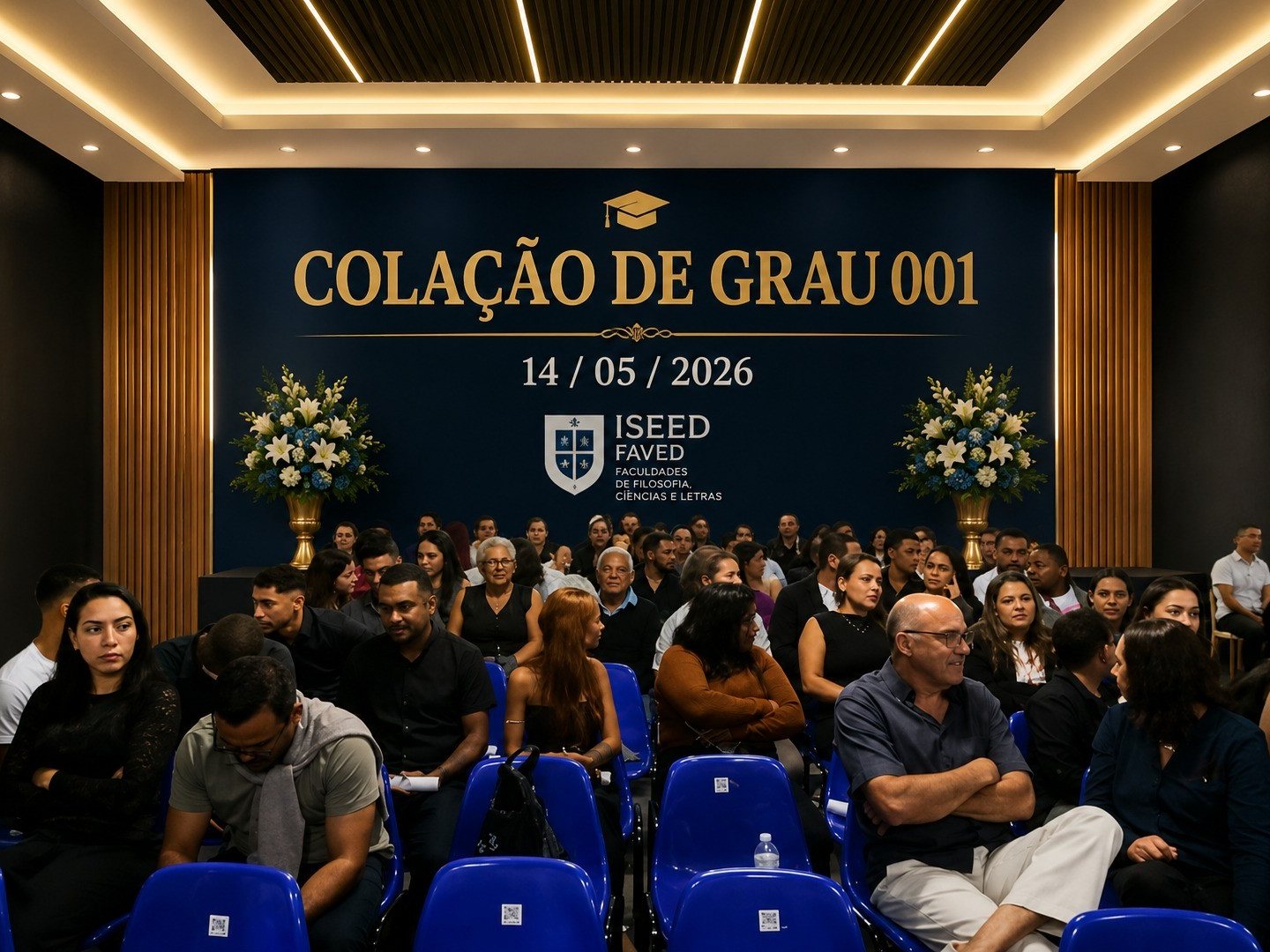 Famílias e convidados no auditório da colação de grau Iseed Faved